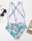 Fashion Leaves Pink Gradient Print Halterneck Lace One-piece Swimsuit