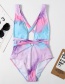 Fashion Tie-dye Pink Gradient Print Halterneck Lace One-piece Swimsuit