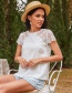 Fashion Creamy-white Solid Color Pullover Round Neck Loose Lace Short Sleeve T-shirt