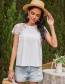 Fashion Creamy-white Solid Color Pullover Round Neck Loose Lace Short Sleeve T-shirt