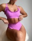 Fashion Purple Solid Color High Waist Split Swimsuit With Wood Ears