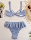 Fashion Haze Blue Ruffled Knitted Fabric Knotted Split Swimsuit