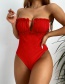 Fashion Red Lotus Leaf Tube Top Hollow One-piece Swimsuit