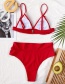 Fashion Red Ruffled Solid Color High Waist Split Swimsuit