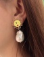 Fashion Golden Smiley Sunflower Pearl Drop Oil Alloy Earrings