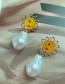 Fashion Golden Smiley Sunflower Pearl Drop Oil Alloy Earrings