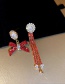 Fashion Red Diamond Asymmetrical Diamond Bow Pearl Alloy Earrings