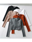 Fashion Caramel Thread Stitching Long Sleeve Round Neck Pullover T-shirt Top