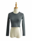 Fashion Caramel Thread Stitching Long Sleeve Round Neck Pullover T-shirt Top