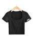 Fashion Black Labeled Short Sleeve Square Neck Slim T-shirt Top