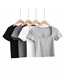 Fashion Light Gray Labeled Short Sleeve Square Neck Slim T-shirt Top