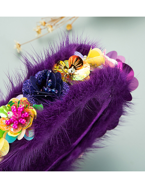 Fashion Purple Artificial Flower Sponge Wide Fringed Headband