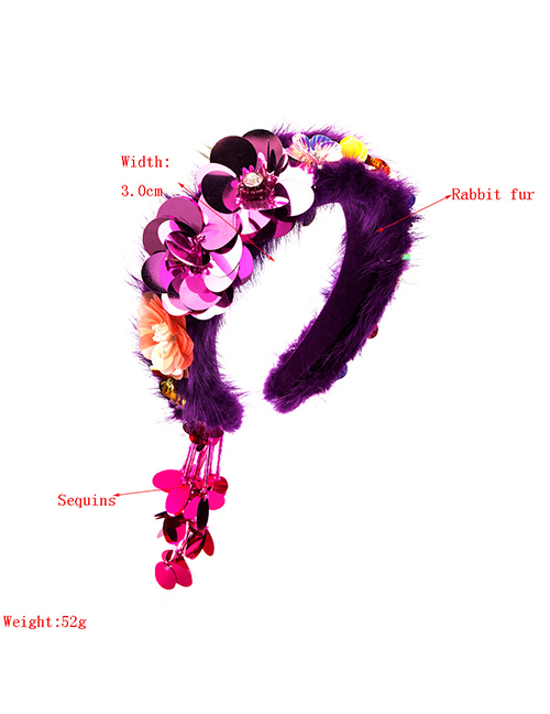 Fashion Purple Artificial Flower Sponge Wide Fringed Headband