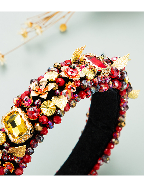 Fashion Red Sponge Golden Velvet Fabric Handmade Crystal Flower Headband