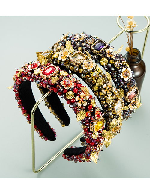 Fashion Red Sponge Golden Velvet Fabric Handmade Crystal Flower Headband
