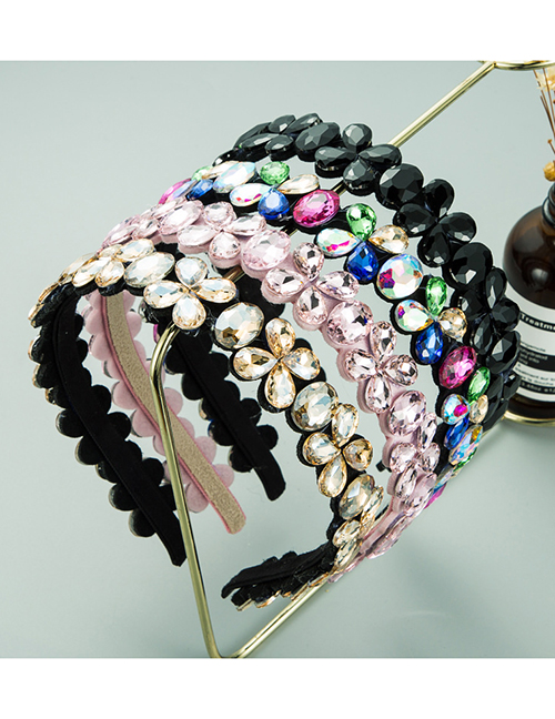 Fashion Black Geometric Headband With Flowers And Glass Diamonds