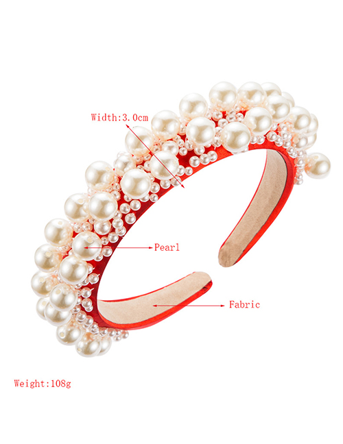 Fashion Red Large And Small Pearl Interlaced Handmade Fabric Hair Band