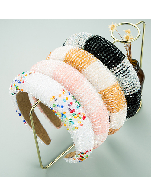 Fashion White Handmade Two-color Stitching Crystal Beaded Headband