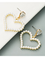 Fashion White Alloy Diamond And Pearl Double Heart Earrings