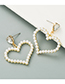 Fashion White Alloy Diamond And Pearl Double Heart Earrings