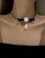 Fashion Black Necklace Leather Chain Pearl Flower Necklace