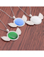 Fashion Green Cat Eye Wing Pendant Opal Necklace With Diamond Wings