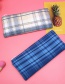Fashion Sea Salt Blue Grid Lattice Large Capacity Canvas Pencil Case