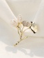 Fashion 18k Gold Ginkgo Leaf Inlaid Zircon Pearl Brooch