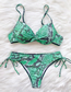 Fashion Green Snake Pattern Snake Print Underwire Split Swimsuit