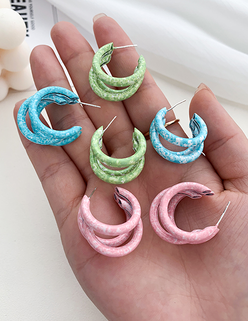 Fashion Pink Alloy Pattern Multilayer C-shaped Earrings