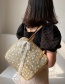 Fashion Khaki Straw Flower Lace Strap Handbag