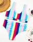 Fashion Color Bar Multicolor Striped High Waist Split Swimsuit