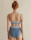 Fashion Blue Striped Contrast High Waist Split Swimsuit