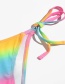 Fashion Color Tie-dye Lace-up Halterneck Split Swimsuit