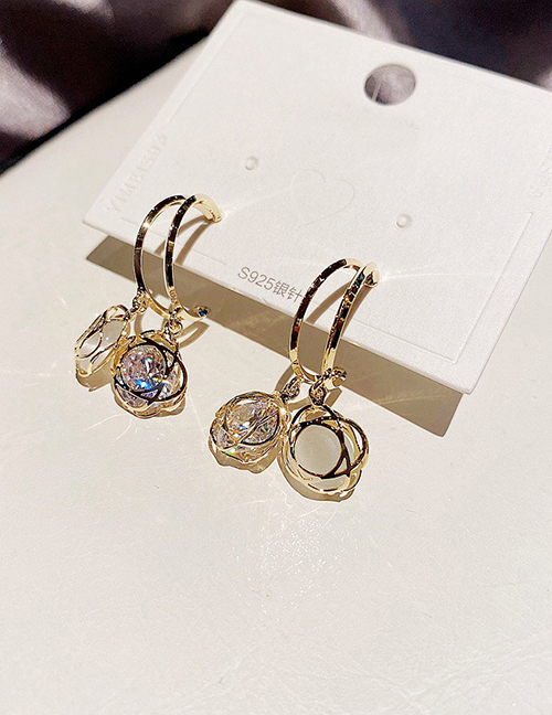 Fashion Real Gold Plated Hollow Zircon Opal Flower Earrings