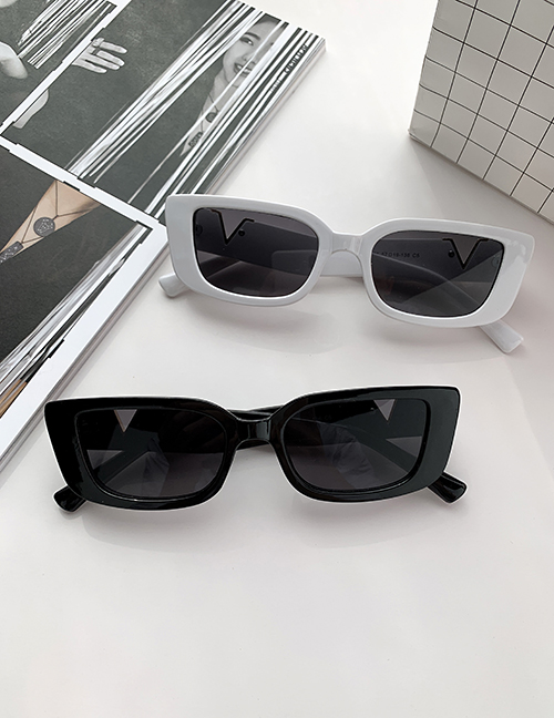 Fashion Black Resin Letter V Sunglasses