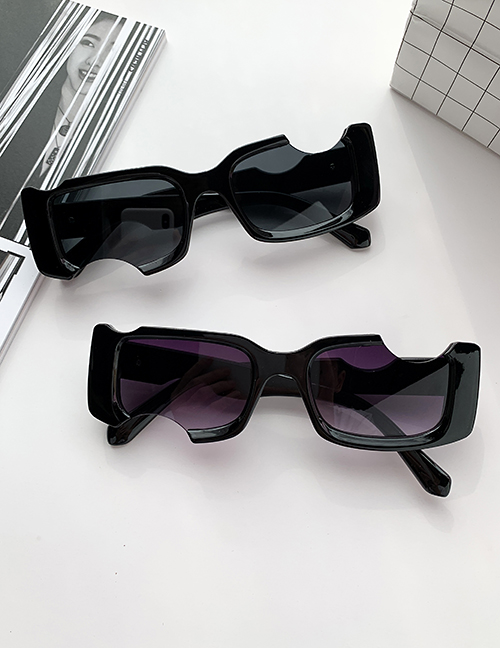 Fashion Black Frame Blue Lens Resin Notch Sunglasses