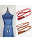 Fashion Beige Thin Leather Belt Wooden Bead Super Long Tassel Waist Rope