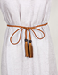 Fashion Coffee Thin Leather Belt Wooden Bead Super Long Tassel Waist Rope