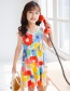 Fashion 5color Flowers On White Floral Print Sleeveless Dress