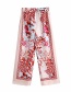 Fashion Red Floral Print Straight-leg Trousers
