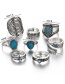 Fashion Blue Carved Gemstone Ring Set