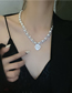 Fashion Silver Love Cross Pearl Hollow Chain Necklace
