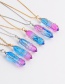 Fashion D Gold Stainless Steel O Sub Chain Colorful Rough Stone Crystal Pillar Necklace