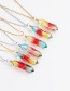 Fashion D Steel Color Stainless Steel O Chain Colorful Rough Stone Crystal Pillar Necklace