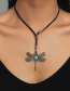Fashion 6 Black Rope Flowers Braided Rope Double-layer Star Flower Dragonfly Necklace