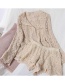 Fashion Beige Shorts Crochet Hollow Lace Top + Wide-leg Shorts Two-piece Suit