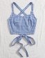 Fashion Blue Grid Check Tie Halter Knotted Vest