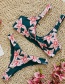 Fashion Blue Pink Flower Printed Split Swimsuit