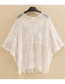 Fashion White See-through V-neck Solid Color Lace Sunscreen Blouse